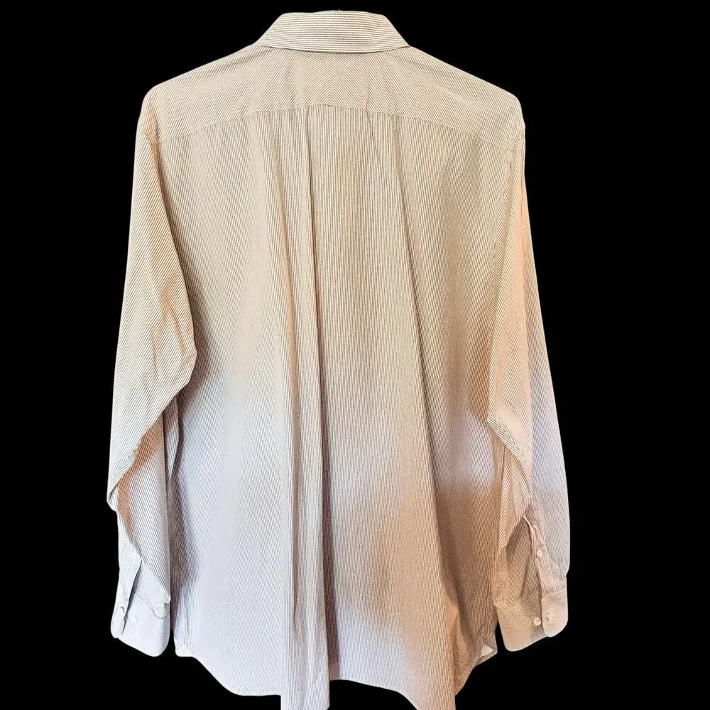Banana Republic Men's Tall Tailored Slim Fit Cotton Brown White Striped Shirt XL